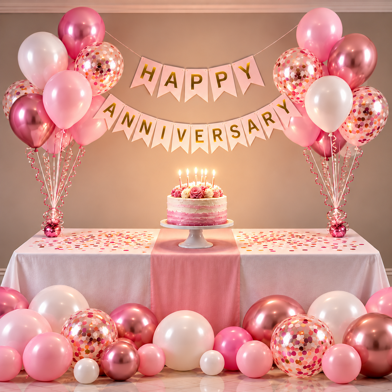 Blush Romance Anniversary Table Setup