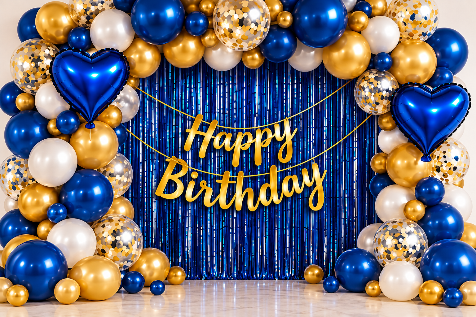 Royal Blue Birthday Backdrop Setup