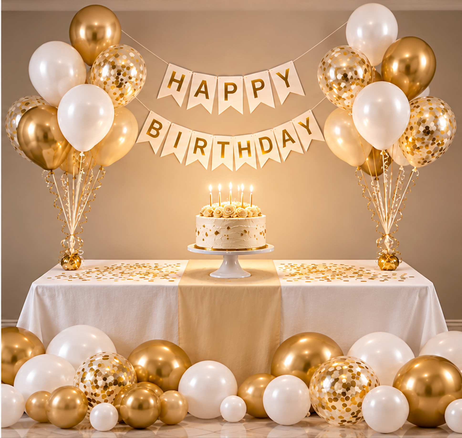 Champagne Gold Birthday Celebration Setup
